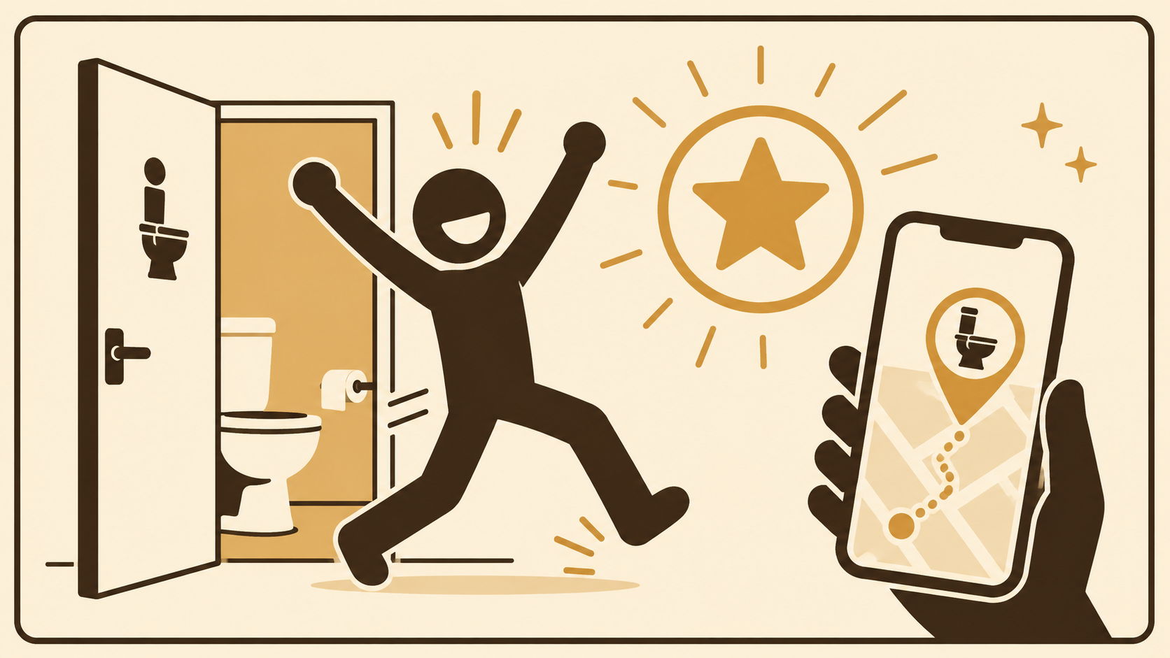 Triumphant stick figure bursting out of a toilet with arms raised