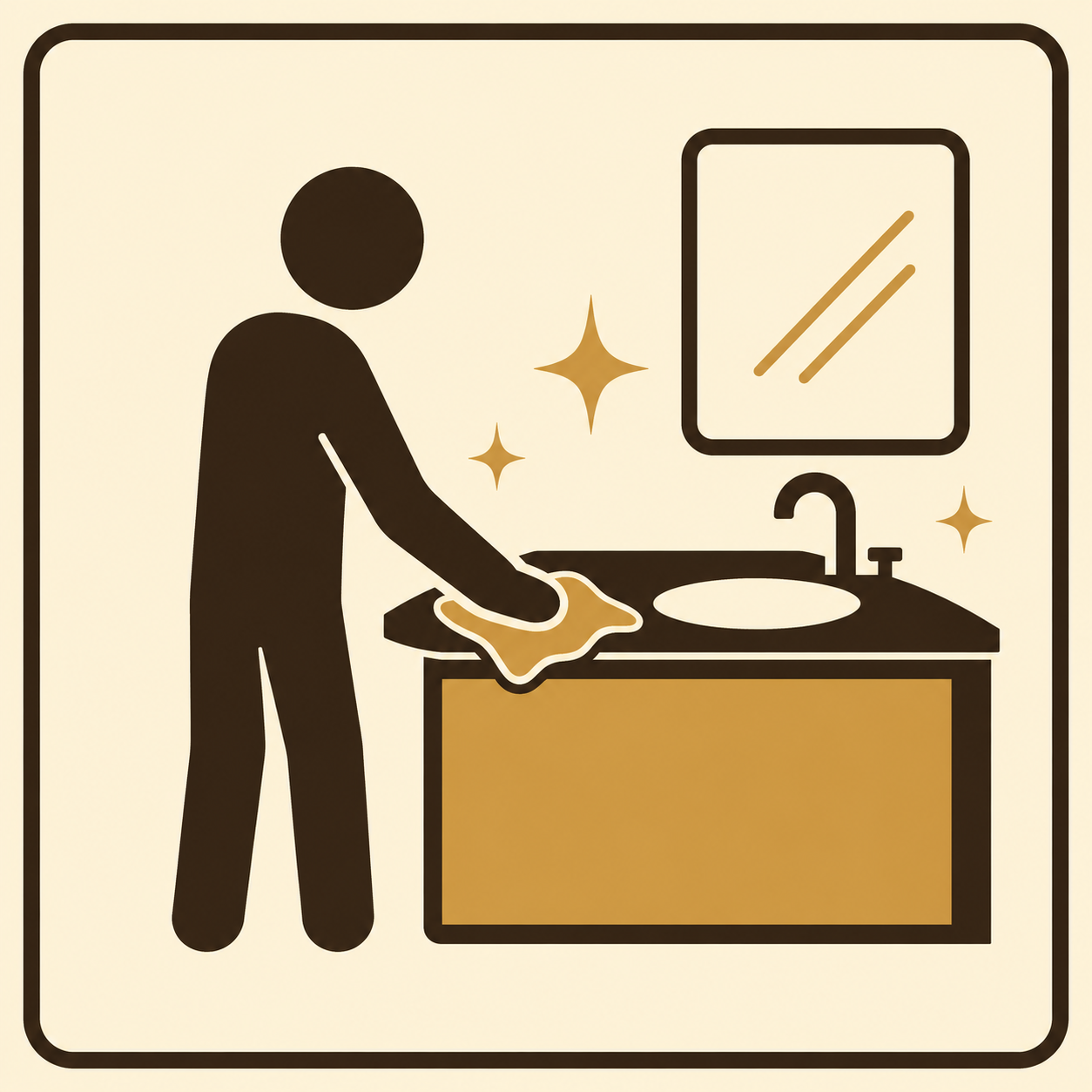 Stick figure wiping a surface with sparkles