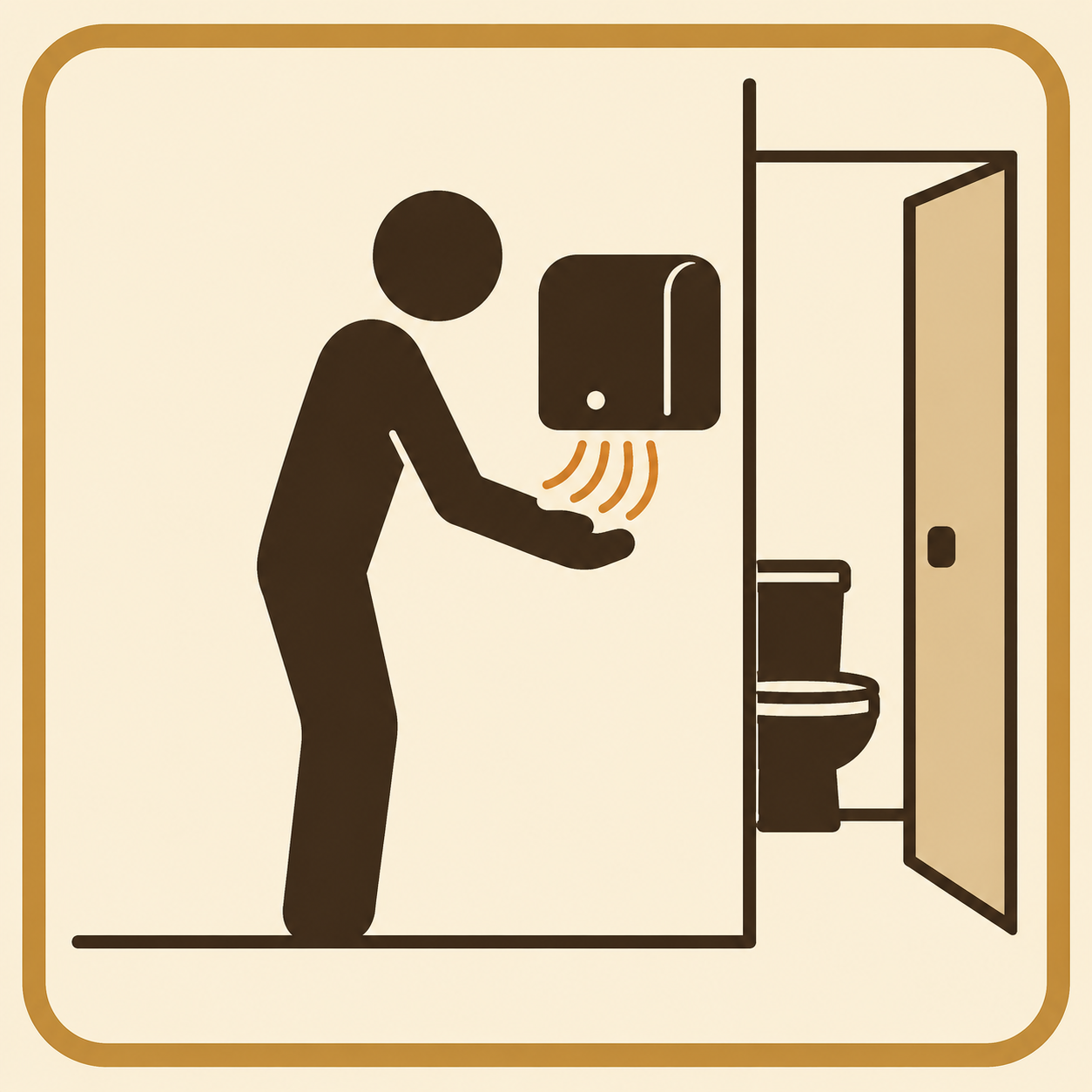 Stick figure using a hand dryer with airflow lines
