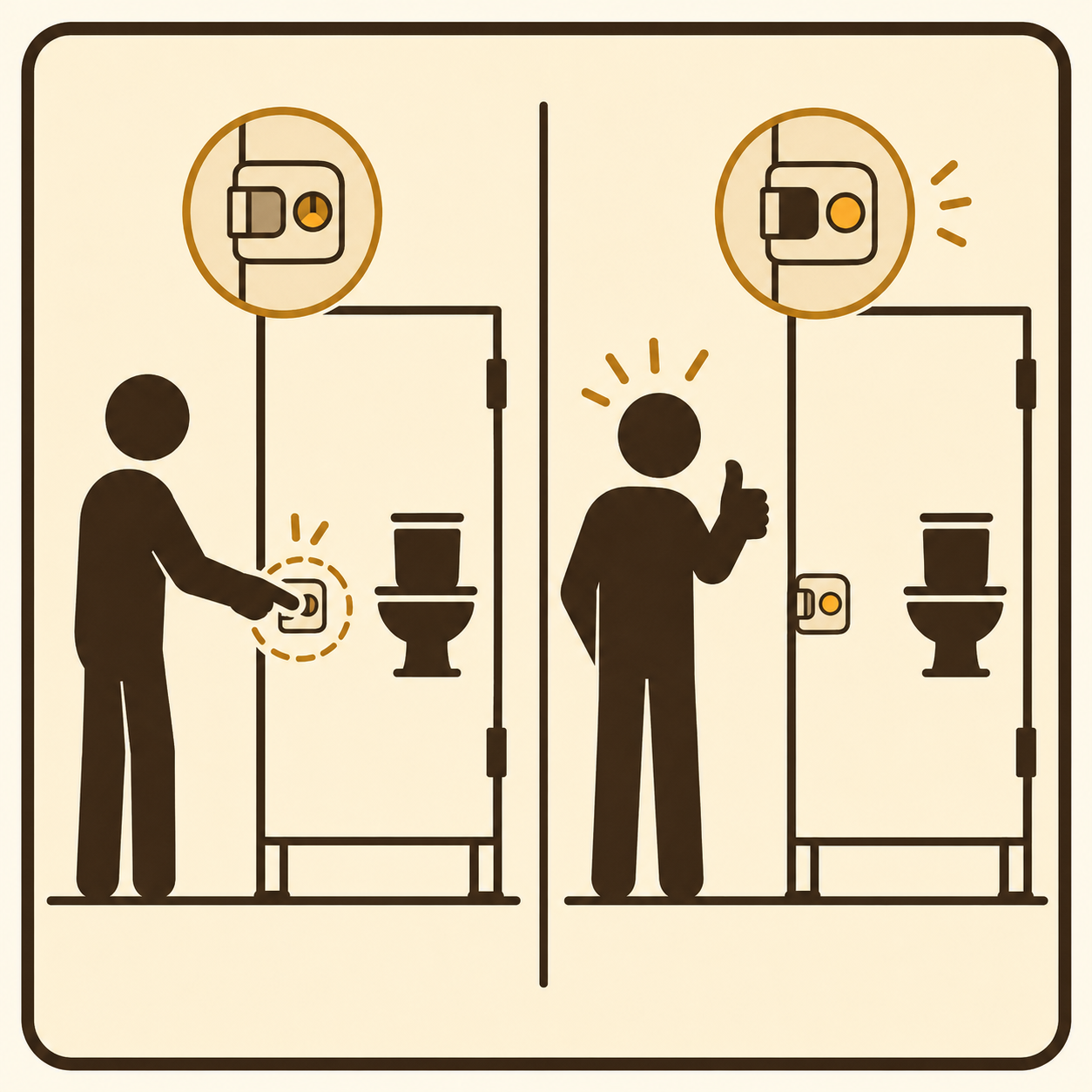 Stick figure checking a door lock