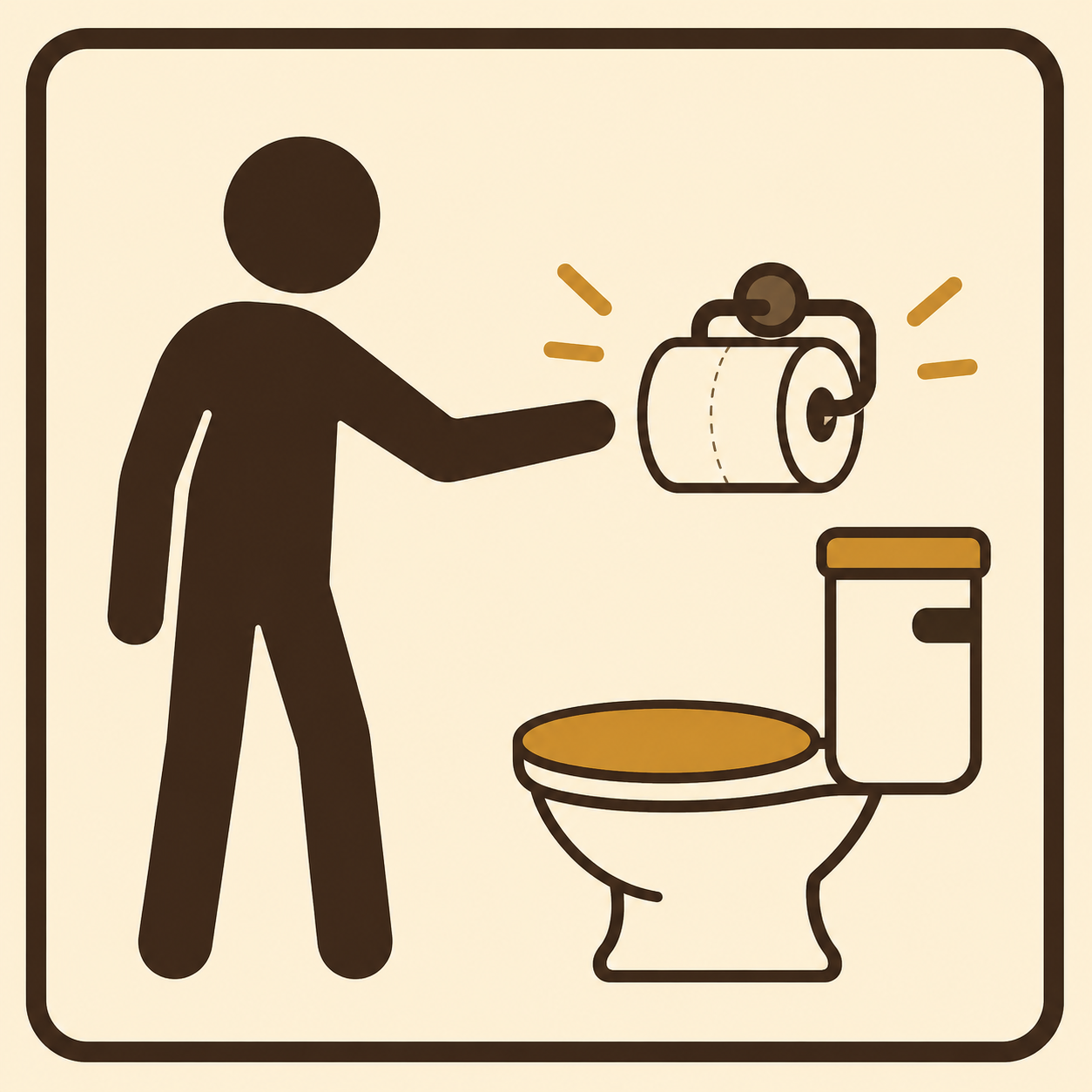 Stick figure reaching for a full toilet roll
