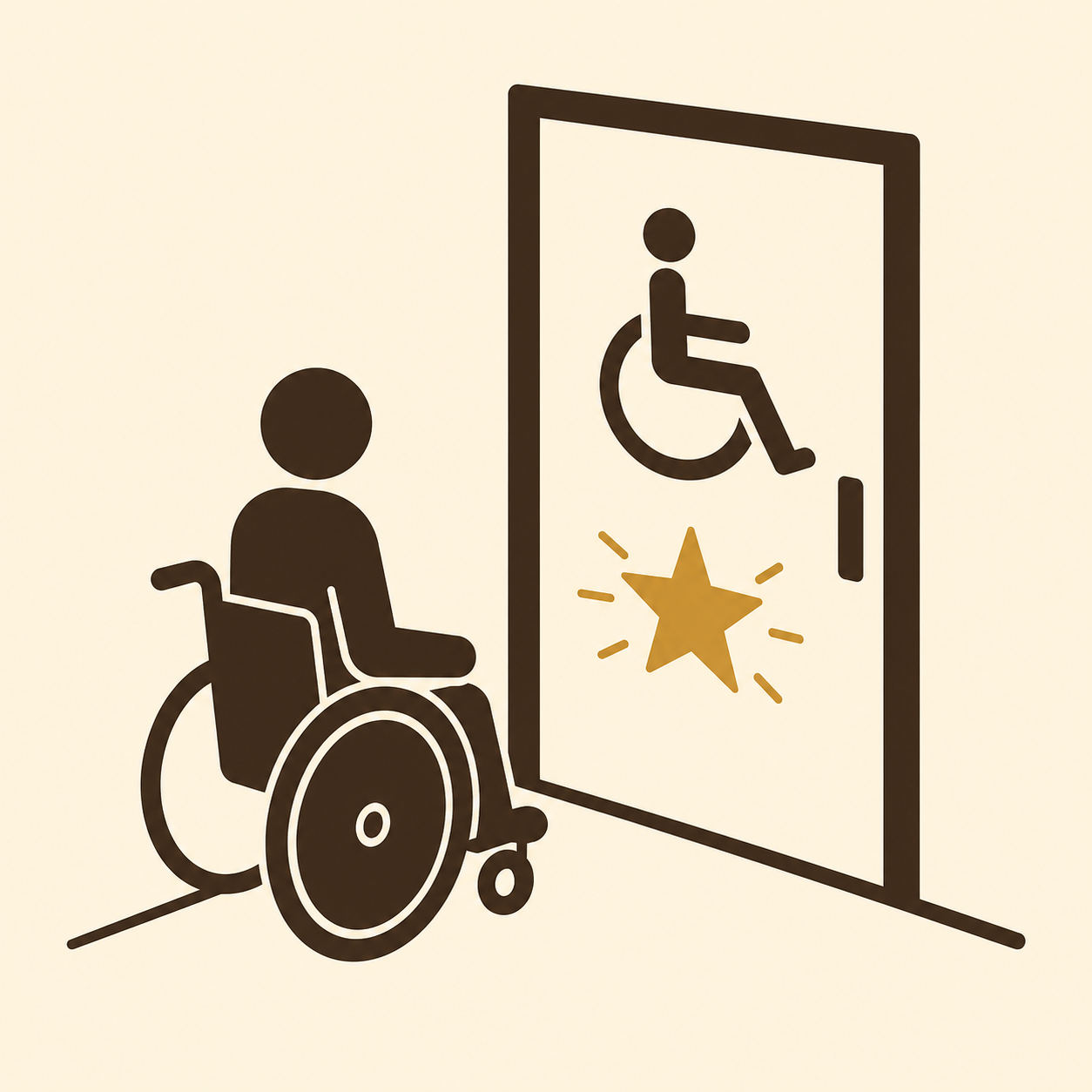 Wheelchair user approaching a star-rated accessible toilet